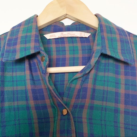 Zara Green & Navy Plaid Snap Button Snap Button Women’s Size Medium - Picture 3 of 8